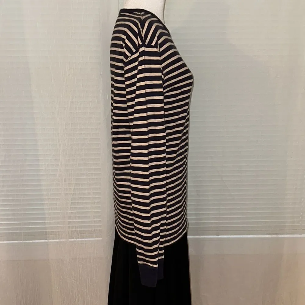 J. Crew S Authentic Knit Goods Navy Cream Striped Long Sleeve Crewneck Cotton T